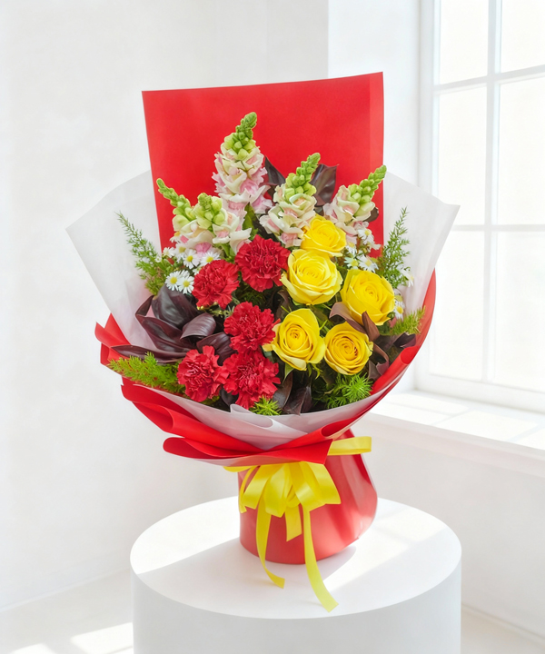 Bó hoa vàng đỏ nổi bật