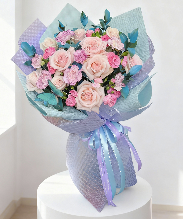 Bó hoa pastel xanh tím ngọt ngào