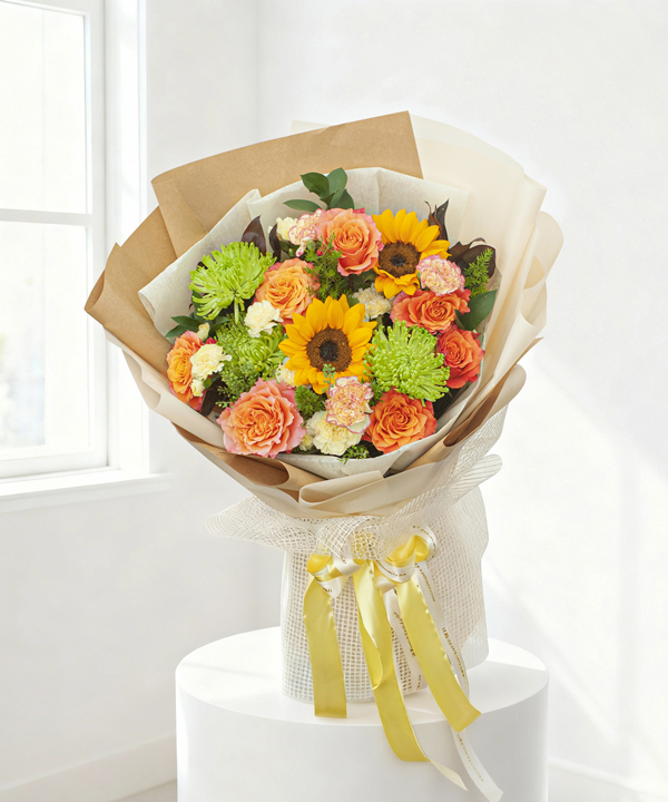 Bó hoa hướng dương phối xanh