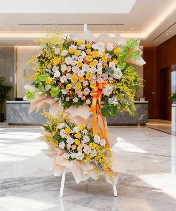 Kệ hoa khai trương vàng kem thanh lịch gallery