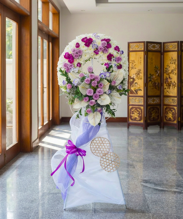 Vòng hoa chia buồn tím pastel tinh tế gallery