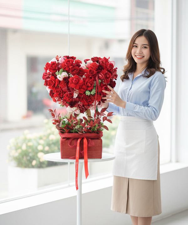 Giỏ hoa trái tim đỏ lãng mạn sang trọng gallery