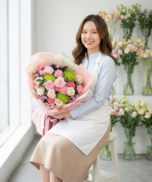 Bó hoa pastel phối xanh hiện đại gallery
