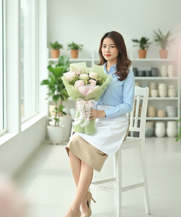Bó hoa hồng kem thanh lịch gallery