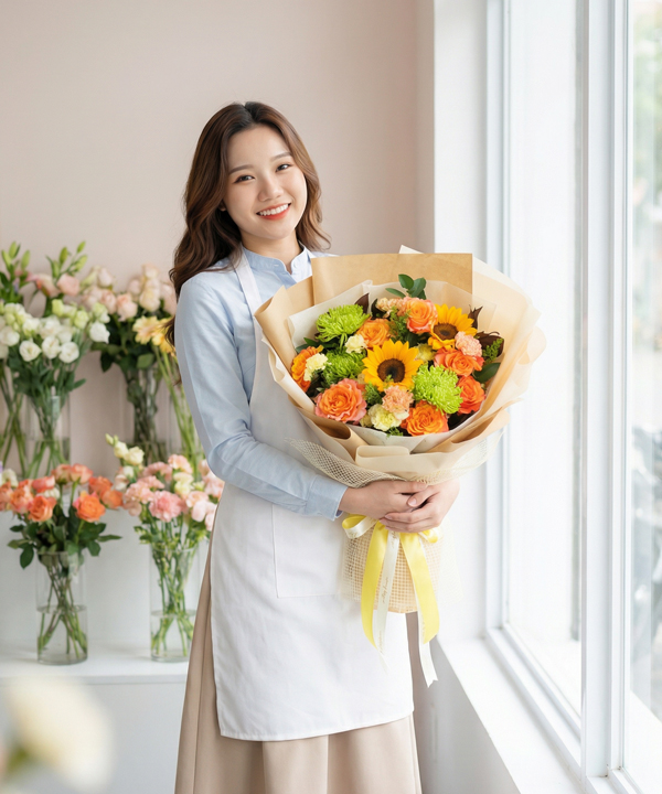 Bó hoa hướng dương phối xanh gallery