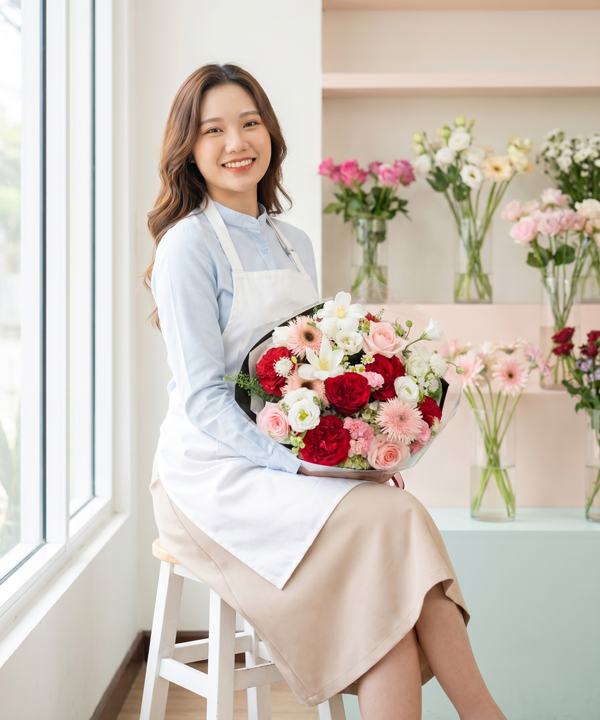 Bó hoa đỏ trắng hiện đại gallery