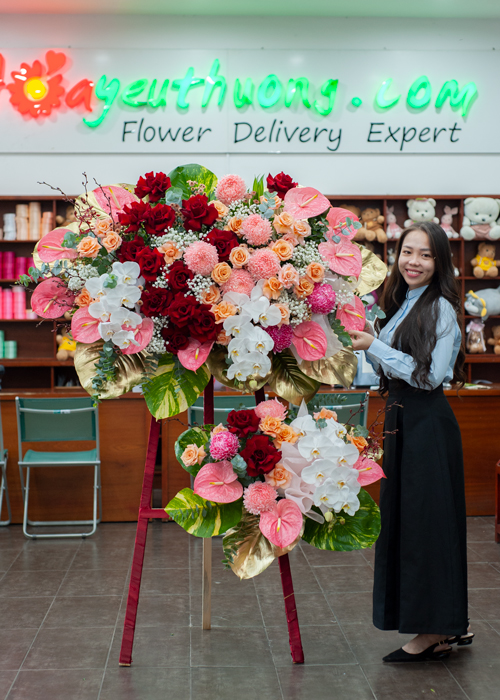 Kệ hoa khai trương cao cấp tone đỏ hồng gallery