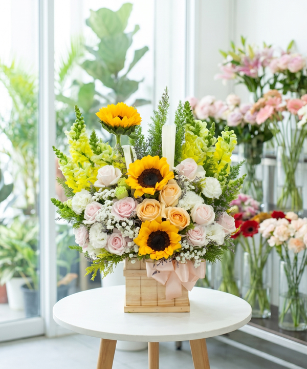 Kệ hoa hướng dương và hoa hồng gallery