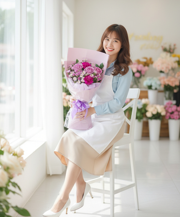 Bó hoa hồng và cúc hồng rực rỡ gallery