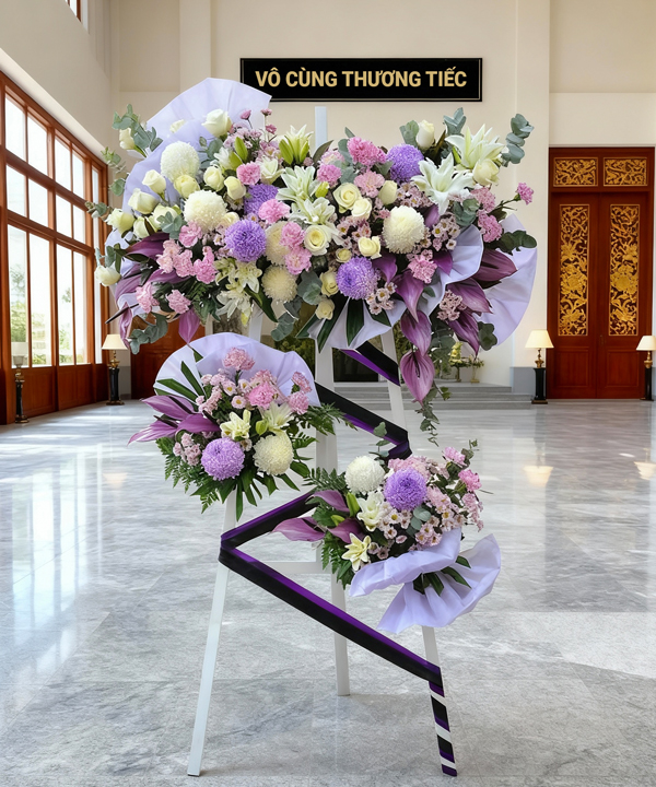 Kệ hoa chia buồn tím trắng hiện đại gallery