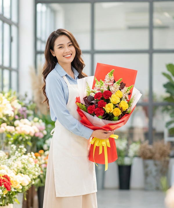 Bó hoa vàng đỏ nổi bật gallery