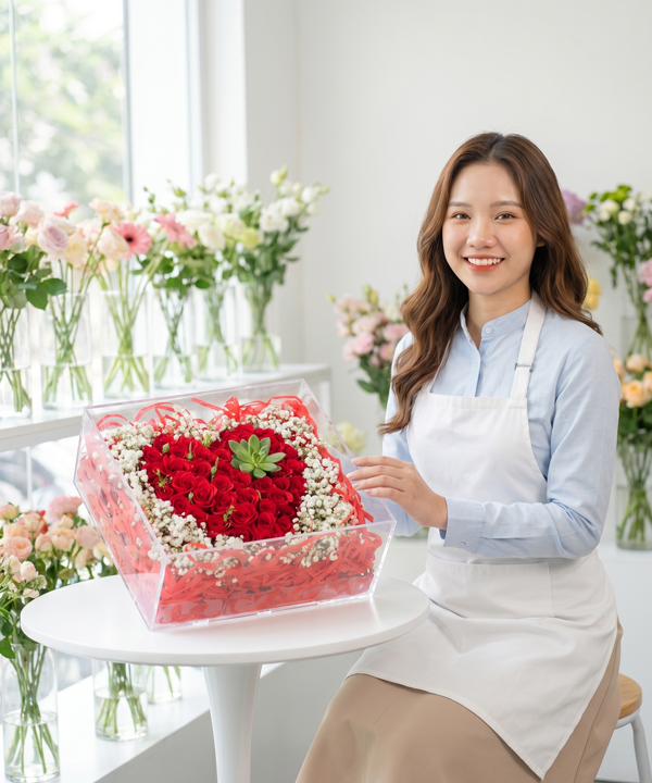 Hộp hoa trái tim đỏ lãng mạn gallery