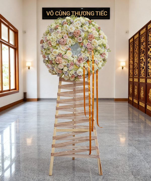 Vòng hoa chia buồn hồng kem sang trọng gallery
