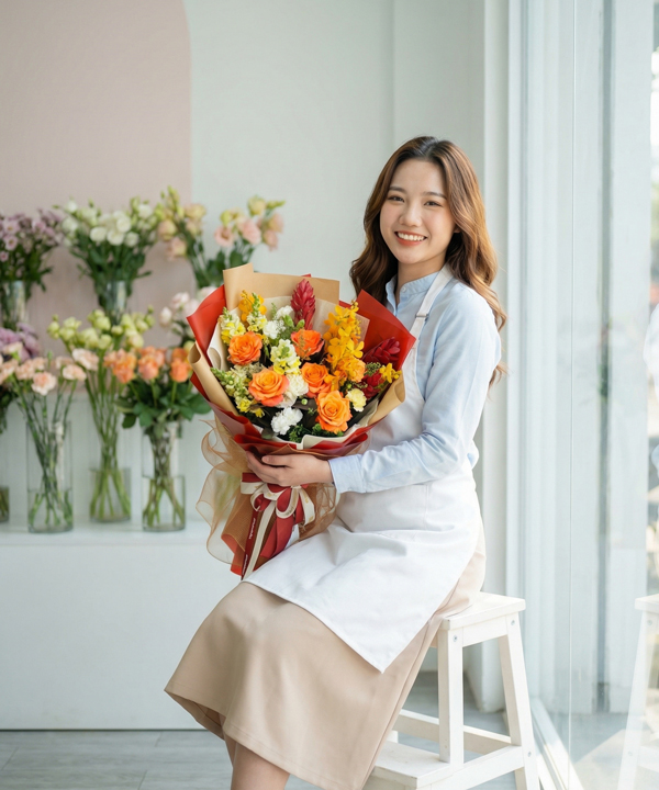 Bó hoa nhiệt đới rực rỡ cam đỏ gallery