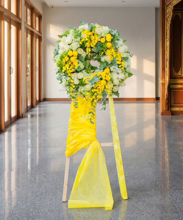 Vòng hoa chia buồn vàng tươi hiện đại gallery