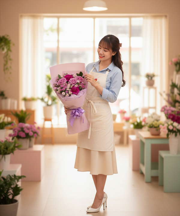 Bó hoa hồng và cúc hồng rực rỡ gallery