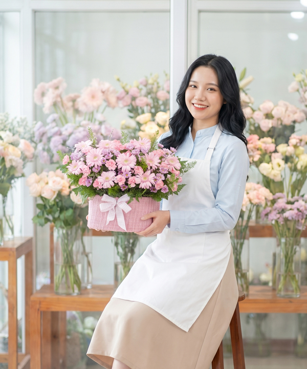 Giỏ hoa đồng tiền hồng ngọt ngào gallery