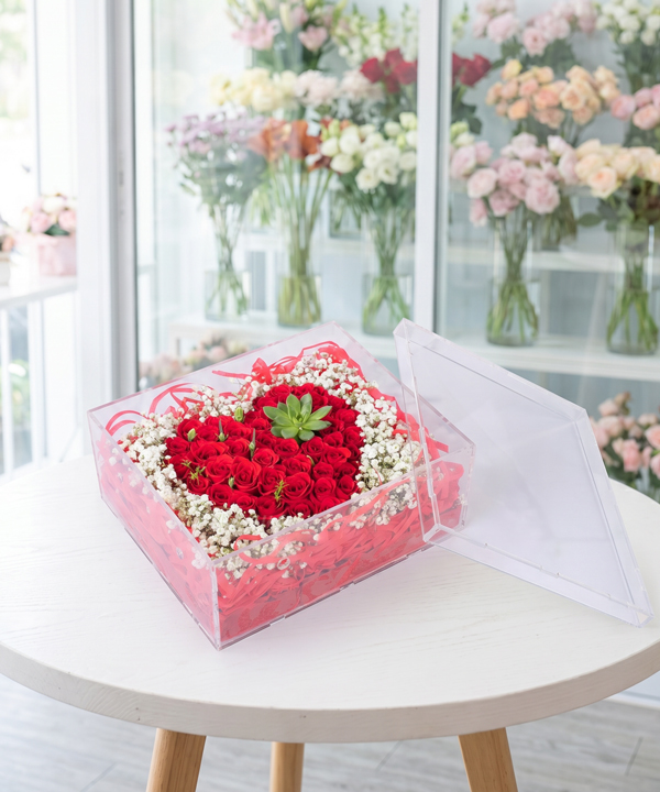 Hộp hoa trái tim đỏ lãng mạn gallery