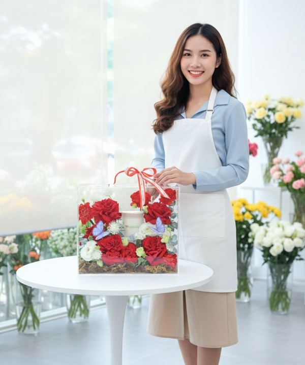Hộp hoa đỏ nghệ thuật cao cấp gallery