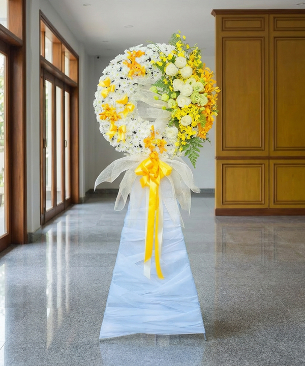 Vòng hoa chia buồn vàng trắng thanh lịch gallery