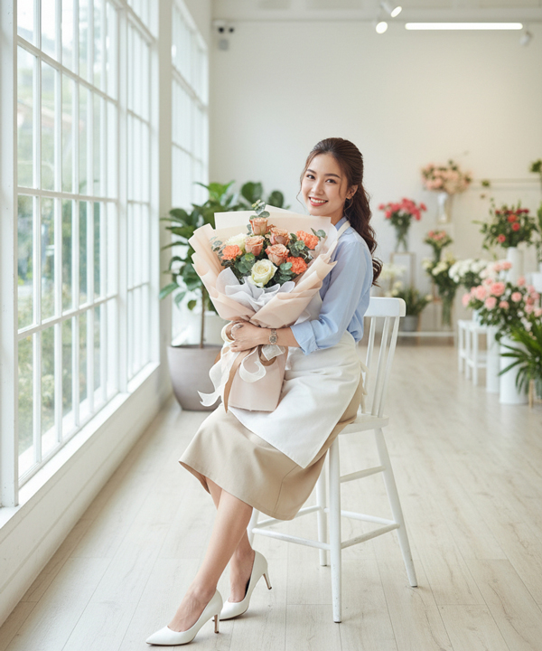 Bó hoa hồng nude phối cẩm chướng gallery