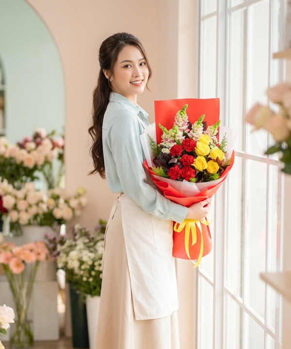 Bó hoa vàng đỏ nổi bật gallery