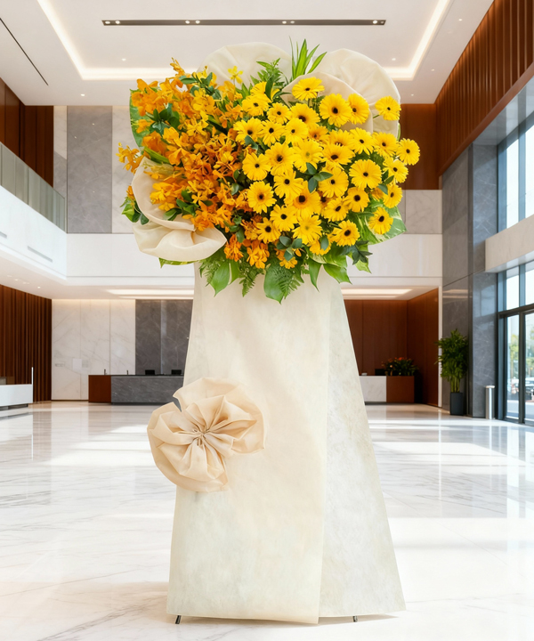 Kệ hoa khai trương sắc vàng tươi sáng gallery