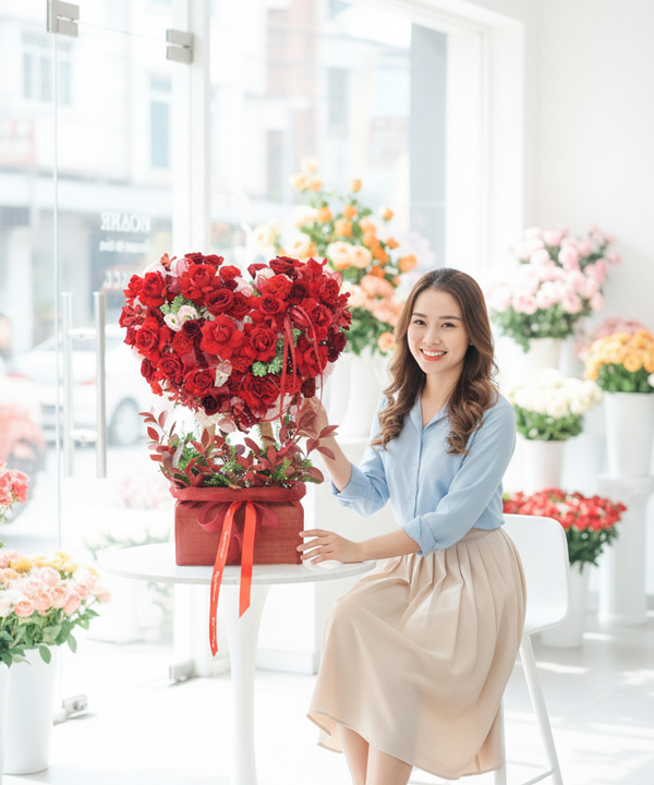 Giỏ hoa trái tim đỏ lãng mạn sang trọng gallery