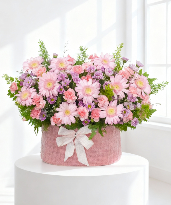 Giỏ hoa đồng tiền hồng ngọt ngào