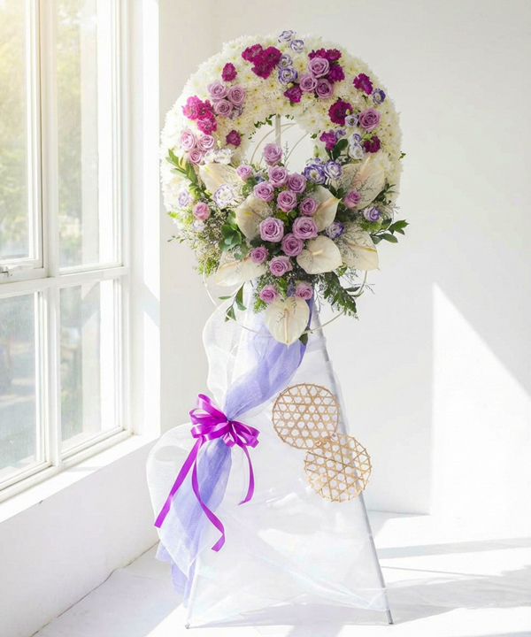 Vòng hoa chia buồn tím pastel tinh tế
