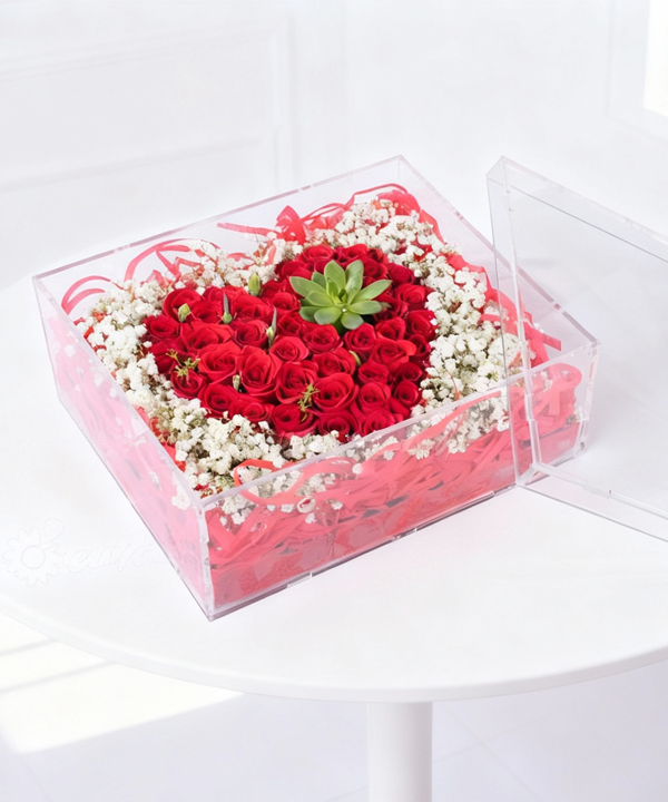 Hộp hoa trái tim đỏ lãng mạn