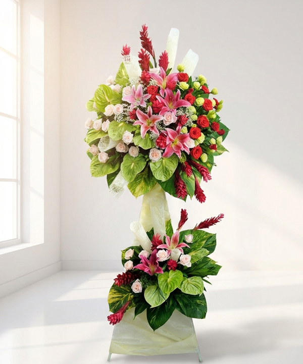 Kệ hoa khai trương đỏ hồng nổi bật